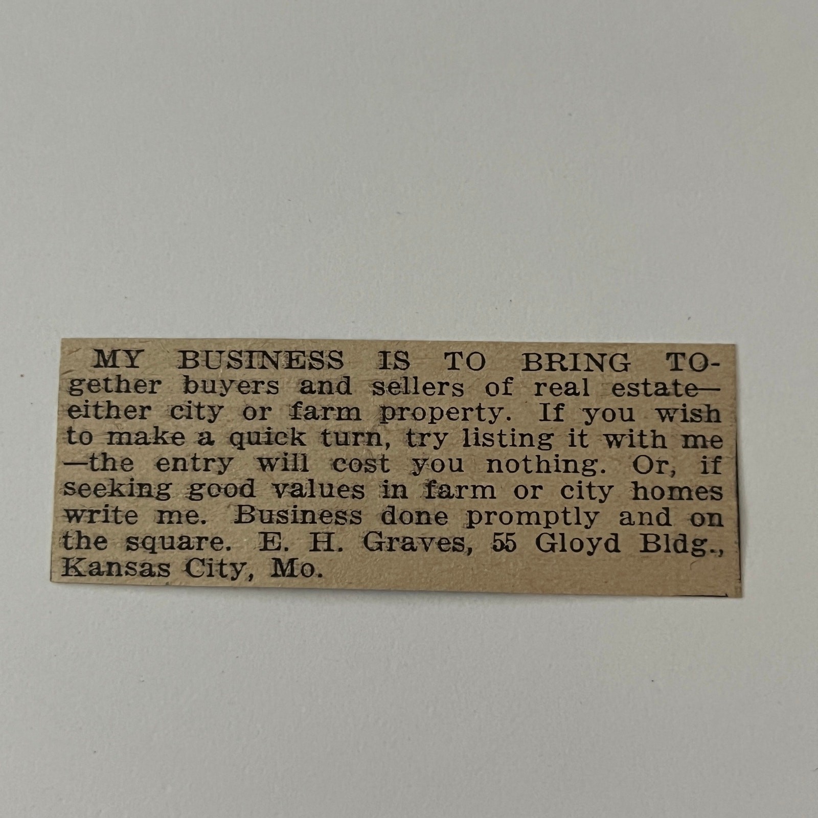 Real Estate Buyers & Sellers E.H. Graves Kansas City MO 1911 Ad SAG9-S14