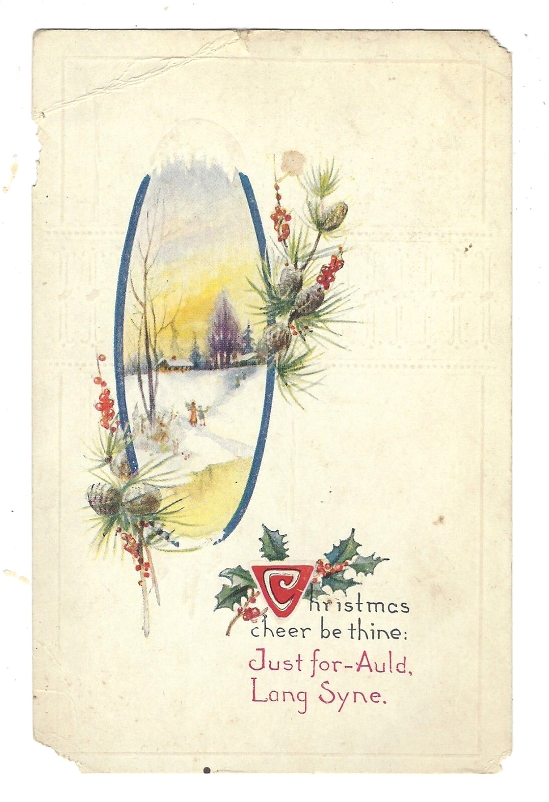 Postcard Divided Christmas Cheer with Winter Scene Unused
