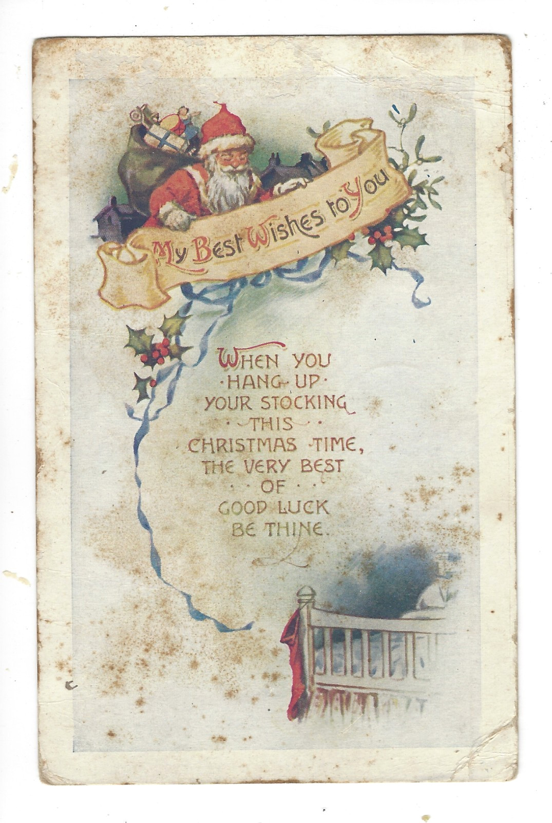 Postcard Undivided Back USA 1 Cent Stamp PM 1922 Christmas Santa