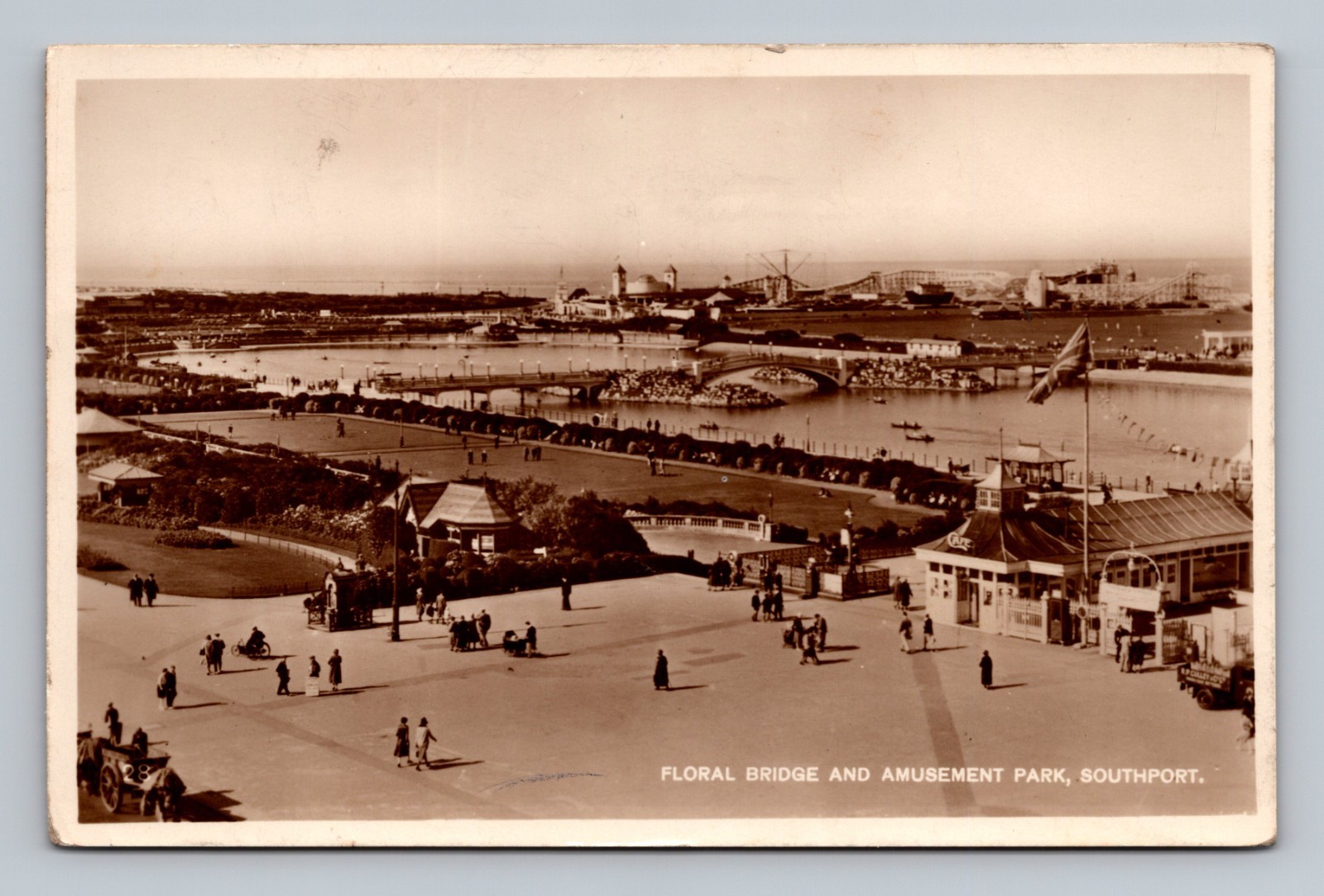 Southport England Floral Bridge & Amusement Park 1930s Antique RPPC Postcard