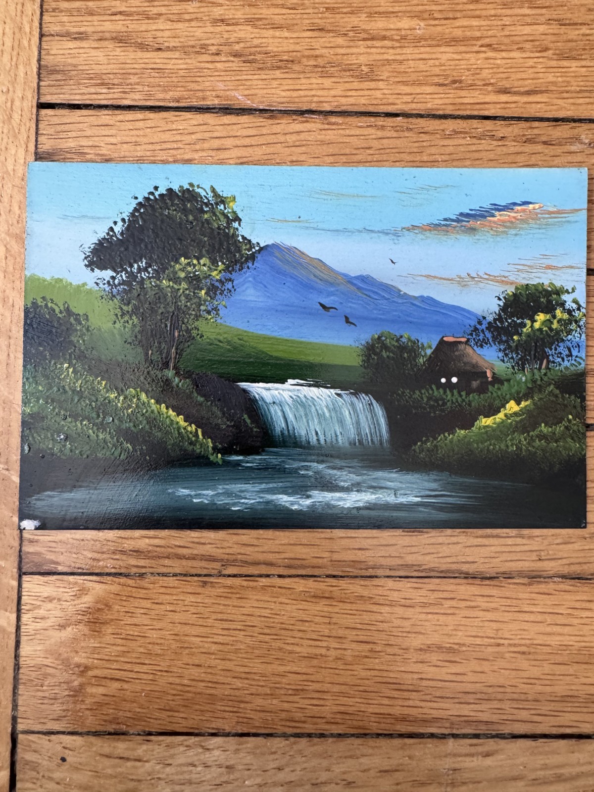 Vintage Hand Painted Postcard Waterfall Japan Original Scene HANDMADE c1910