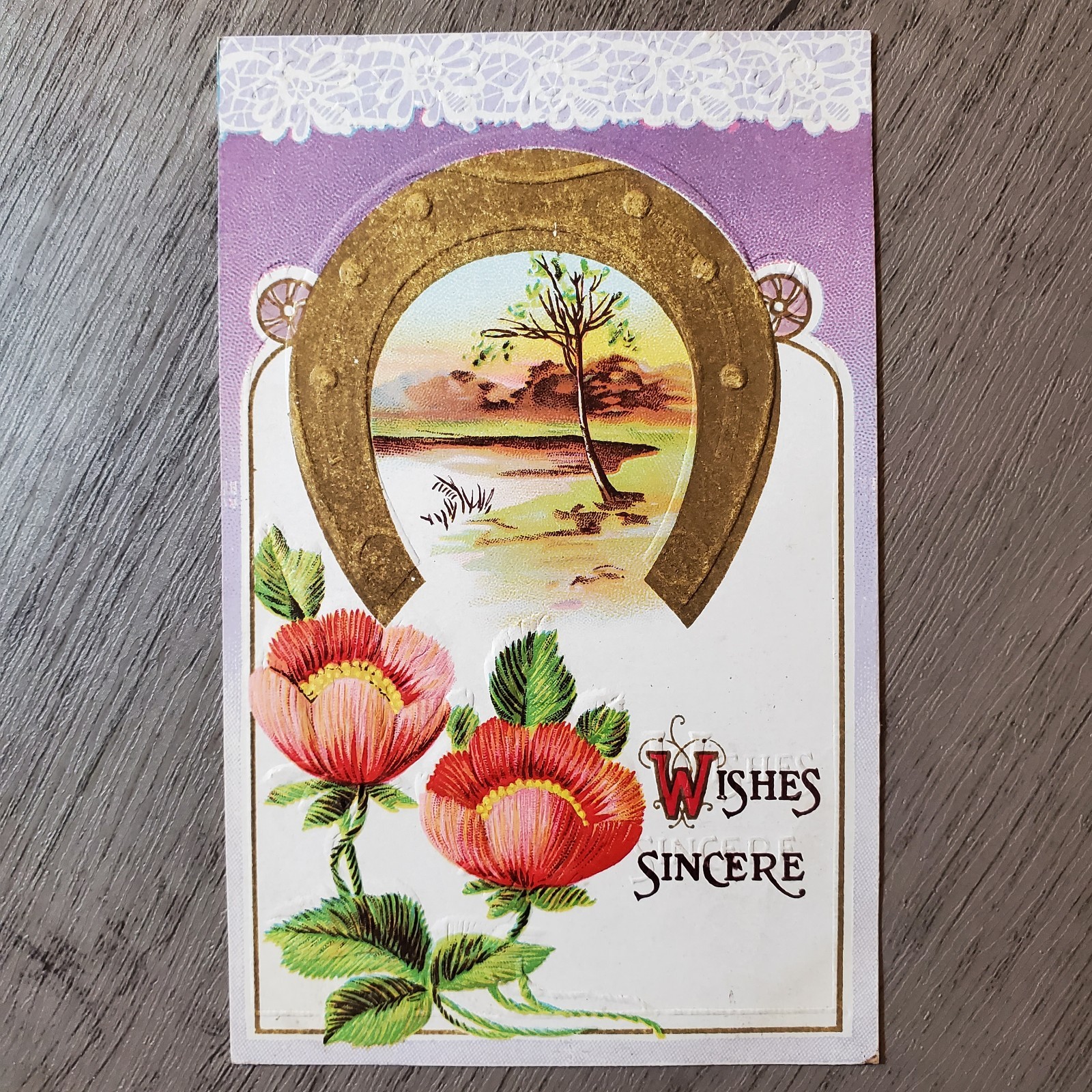 Vintage Embossed Postcards Lot of 3 Horseshoe Flower Good Luck Early 1900s