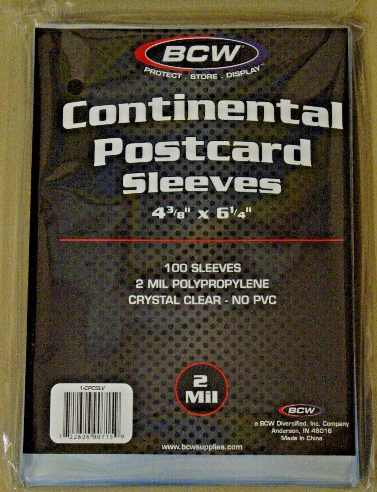1000 BCW Continental POSTCARD SLEEVES Soft Poly 10 Packs of 100 Acid/PVC Free