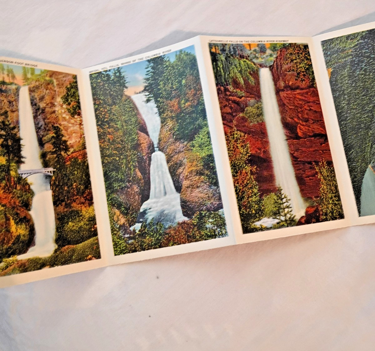 Vintage MCM Souvenir Postcards Folder Columbia River Highway Oregon 1940’s Linen