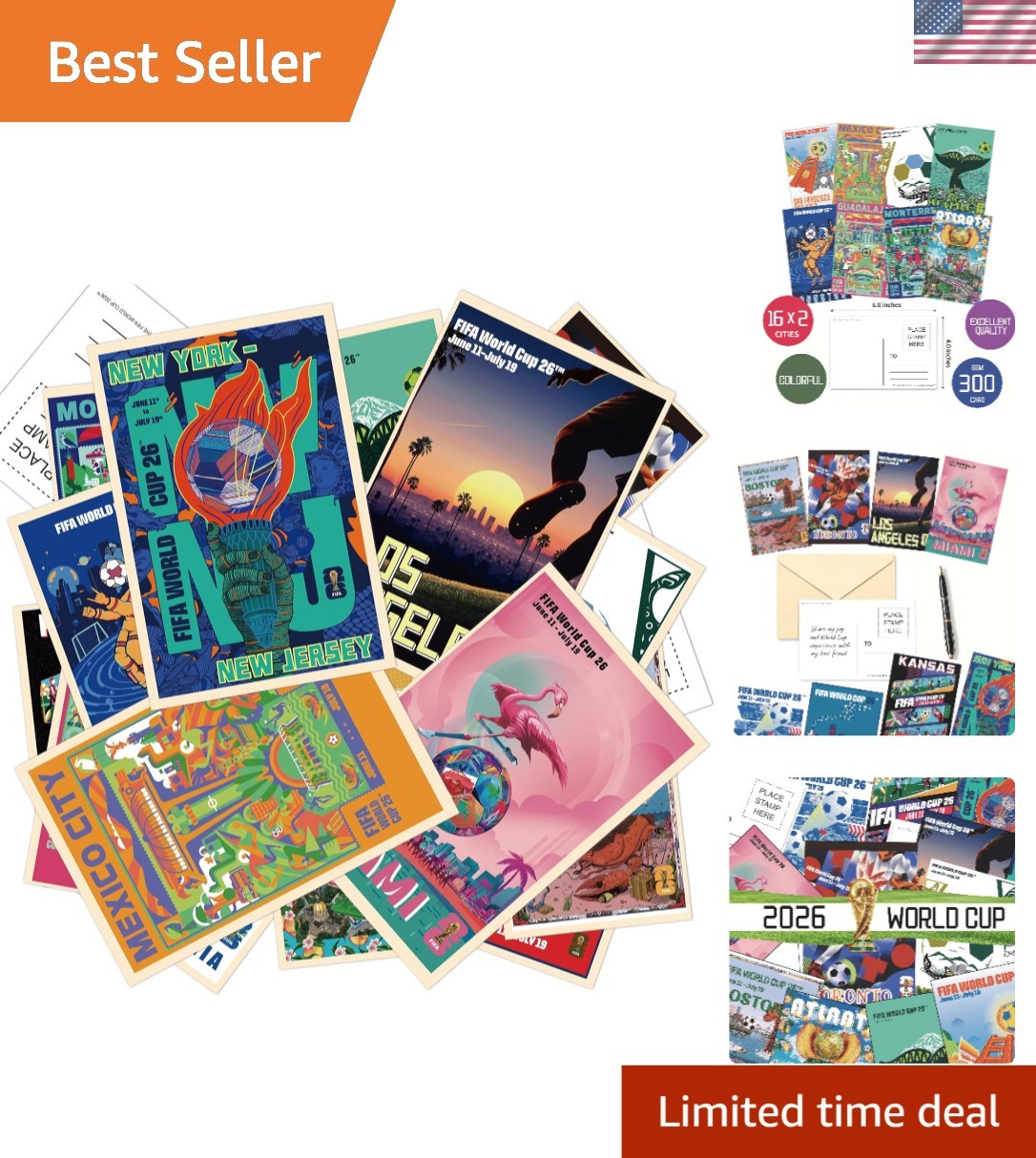 Durable 32-Count 2026 World Cup Postcards – Perfect for Scrapbooking