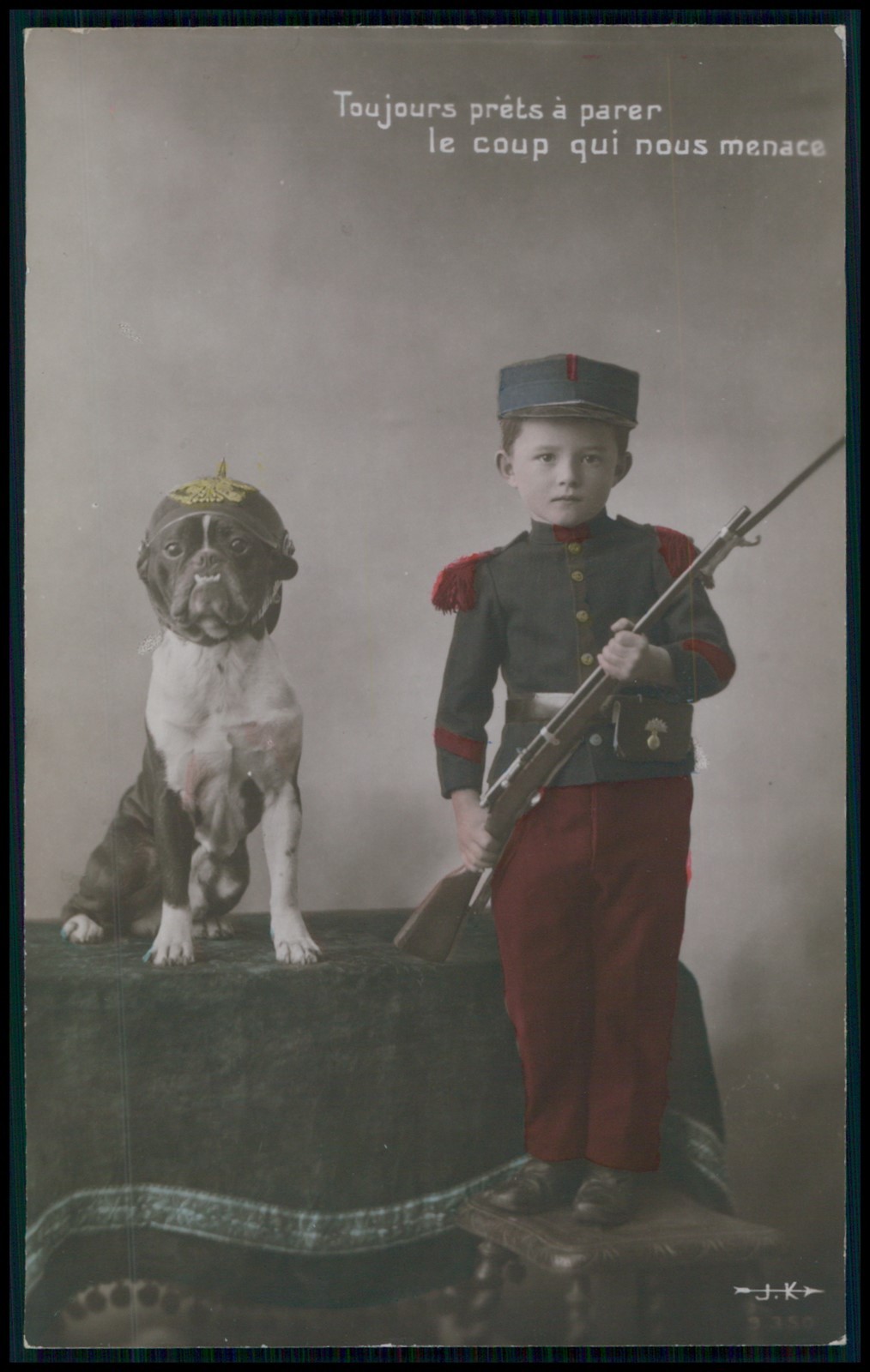 bb Bulldog with German Helmet War dog ww1 WWI original old c1915 photo postcard