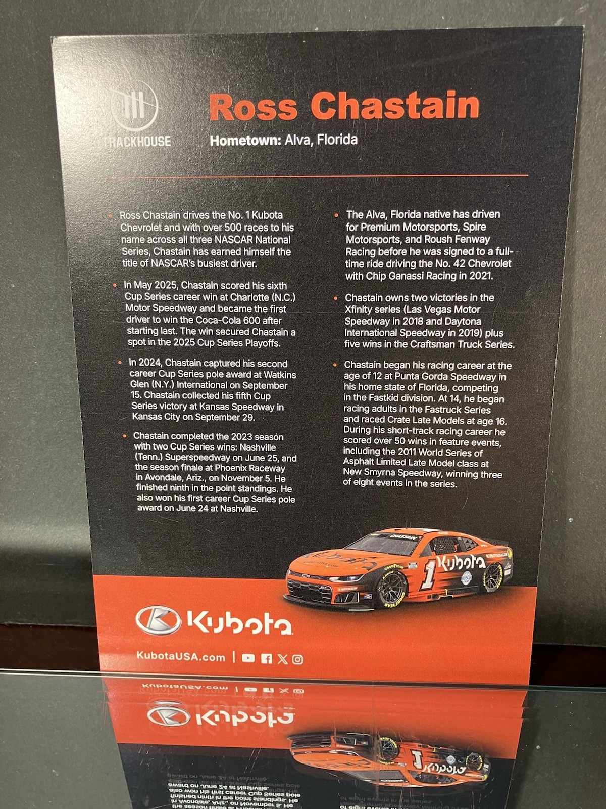 Ross Chastain #1 Kubota Autographed 2026 Chevrolet Camaro 5×7 Hero Card