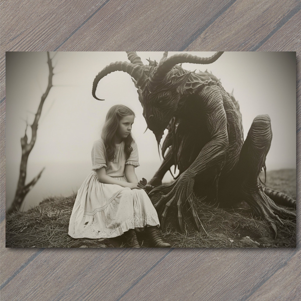 POSTCARD Girl Monster Weird Creepy Imaginary Friend Nightmare Scary Unusual Pet