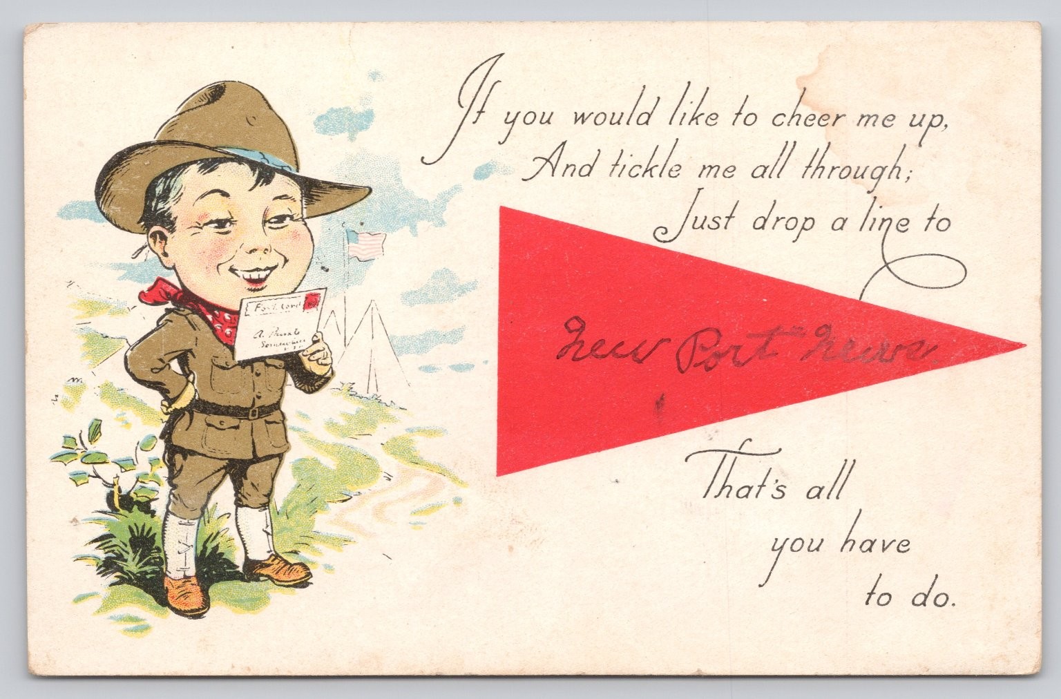 Vintage Boy Scout Postcard Camp Scene “Drop A Line To Your Best Friend” USA