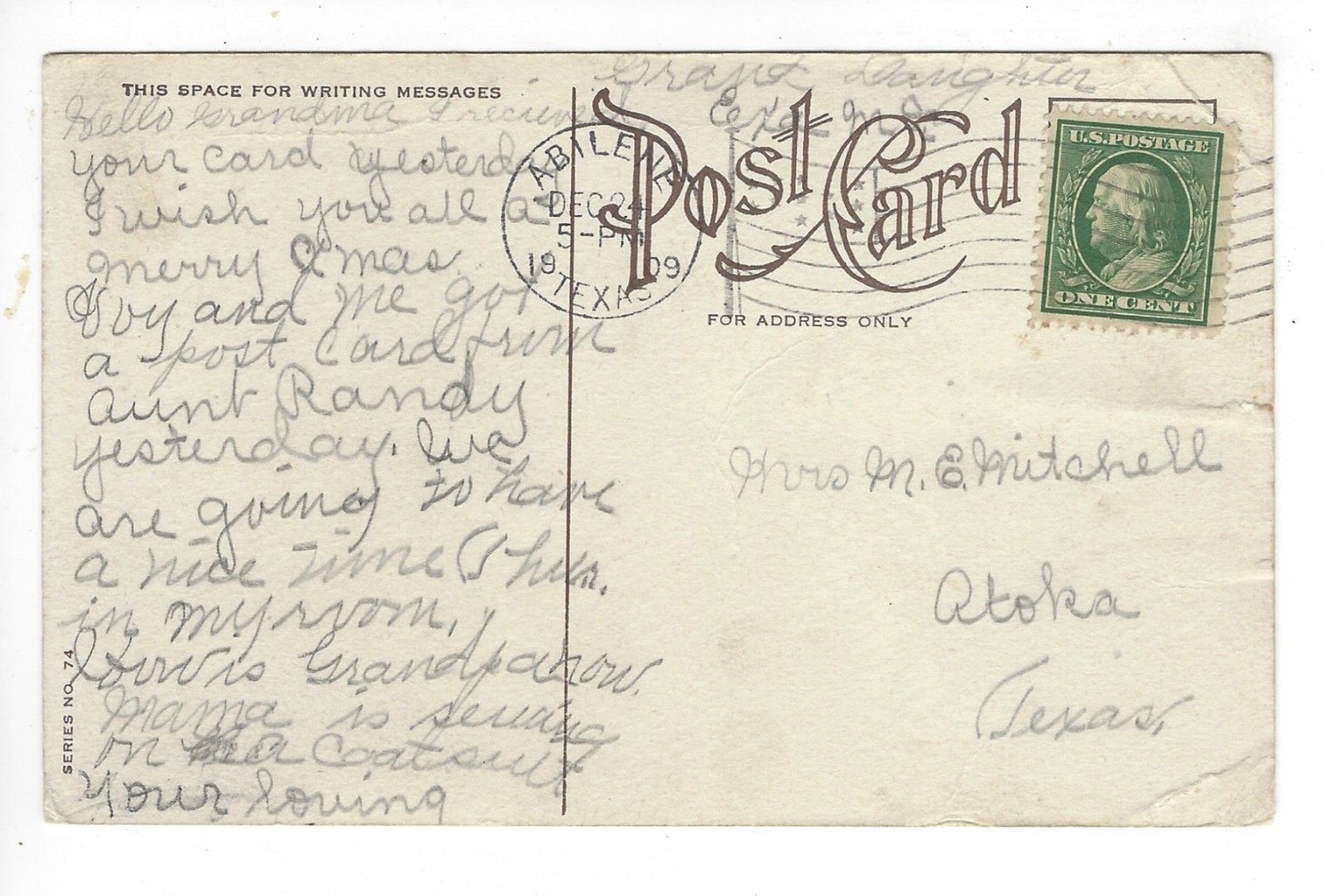 Xmas Best Wishes DB Postcard w 1 Cent Stamp