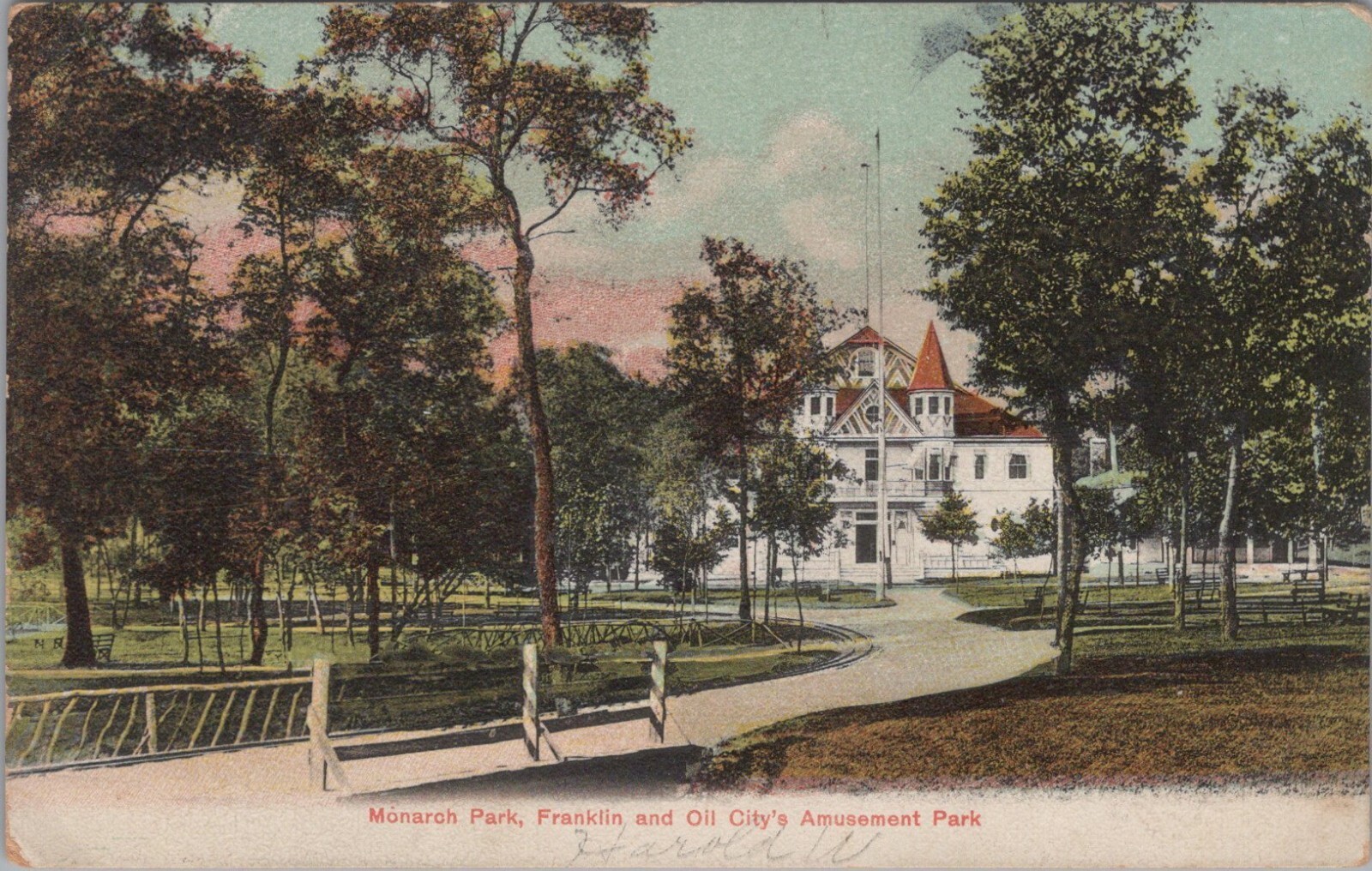 Monarch Park Amusement Park Franklin Oil City Pennsylvania 1908 postcard IP17