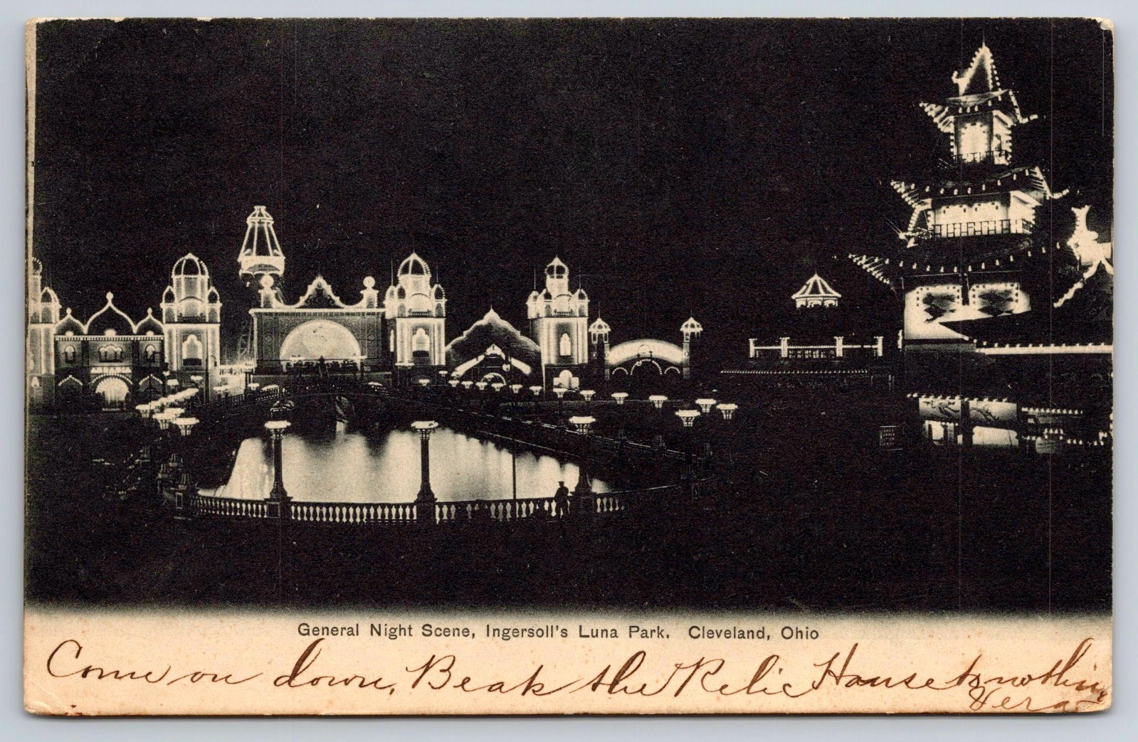 1906 Night Scene Ingersoll’s Luna Park Cleveland Ohio OH Antique Postcard