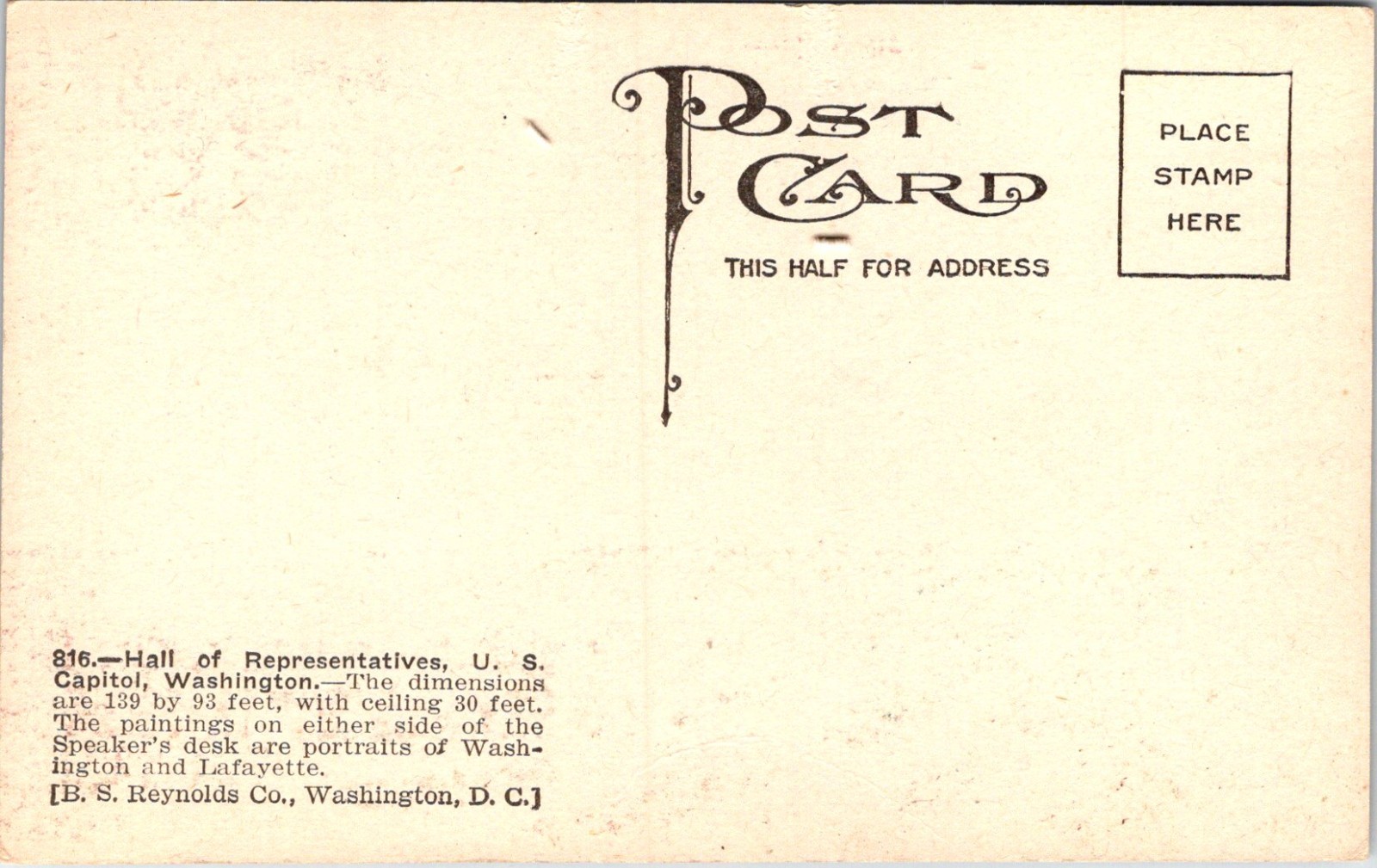 Antique DB Postcard United States Hall Of Representatives Washington DC c1900s