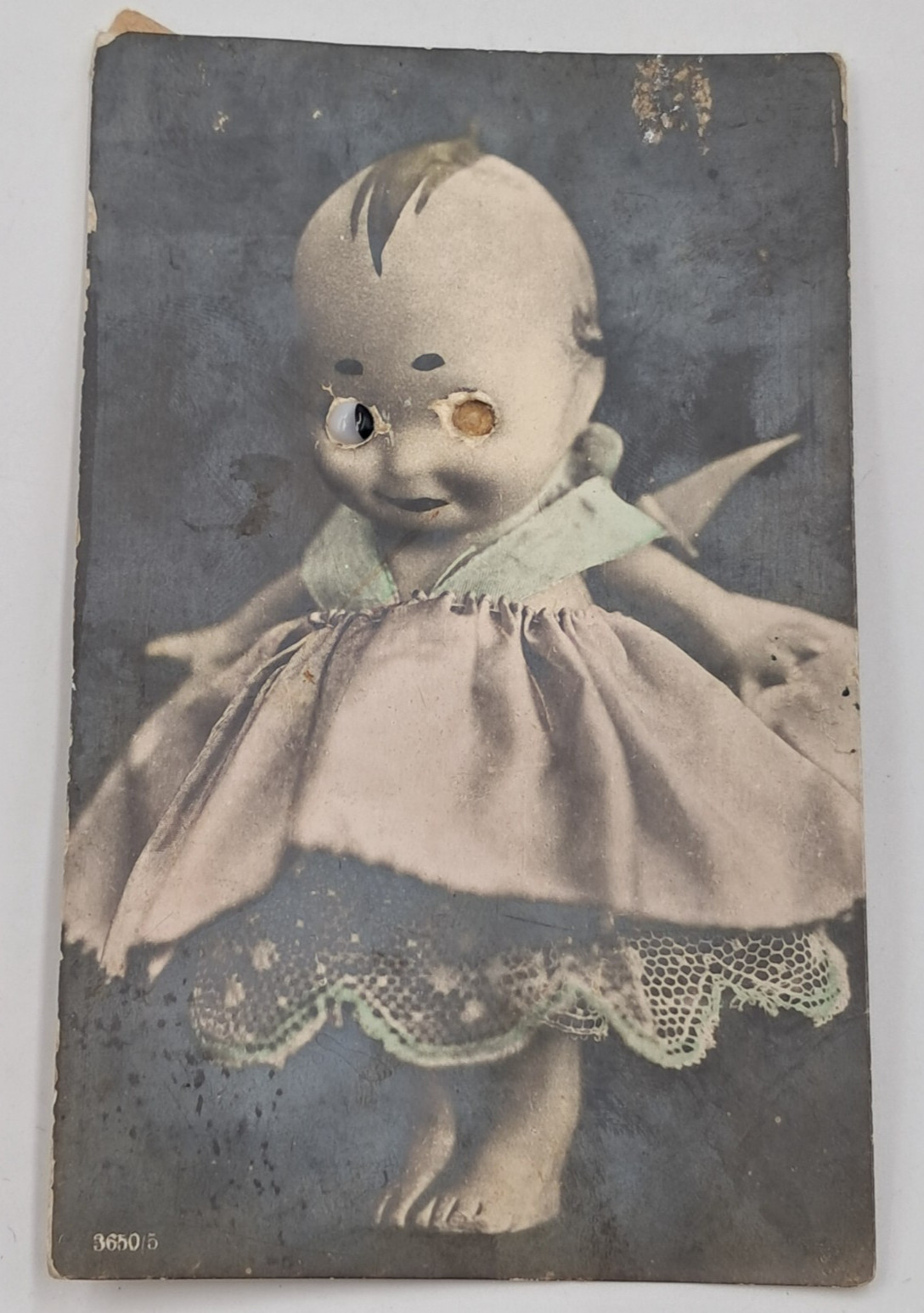 c1910 Creepy Kewpie Doll Goo-Goo Dolikin Hand Colored RPPC Missing Eye READ