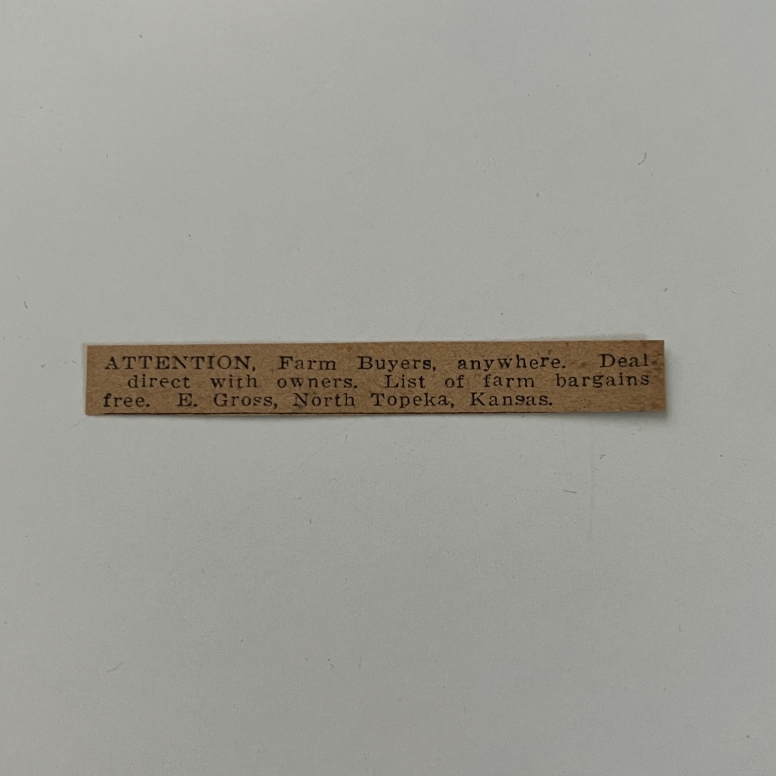 E. Gross Attention Farm Buyers North Topeka KS 1926 Clipping SAI1-S6