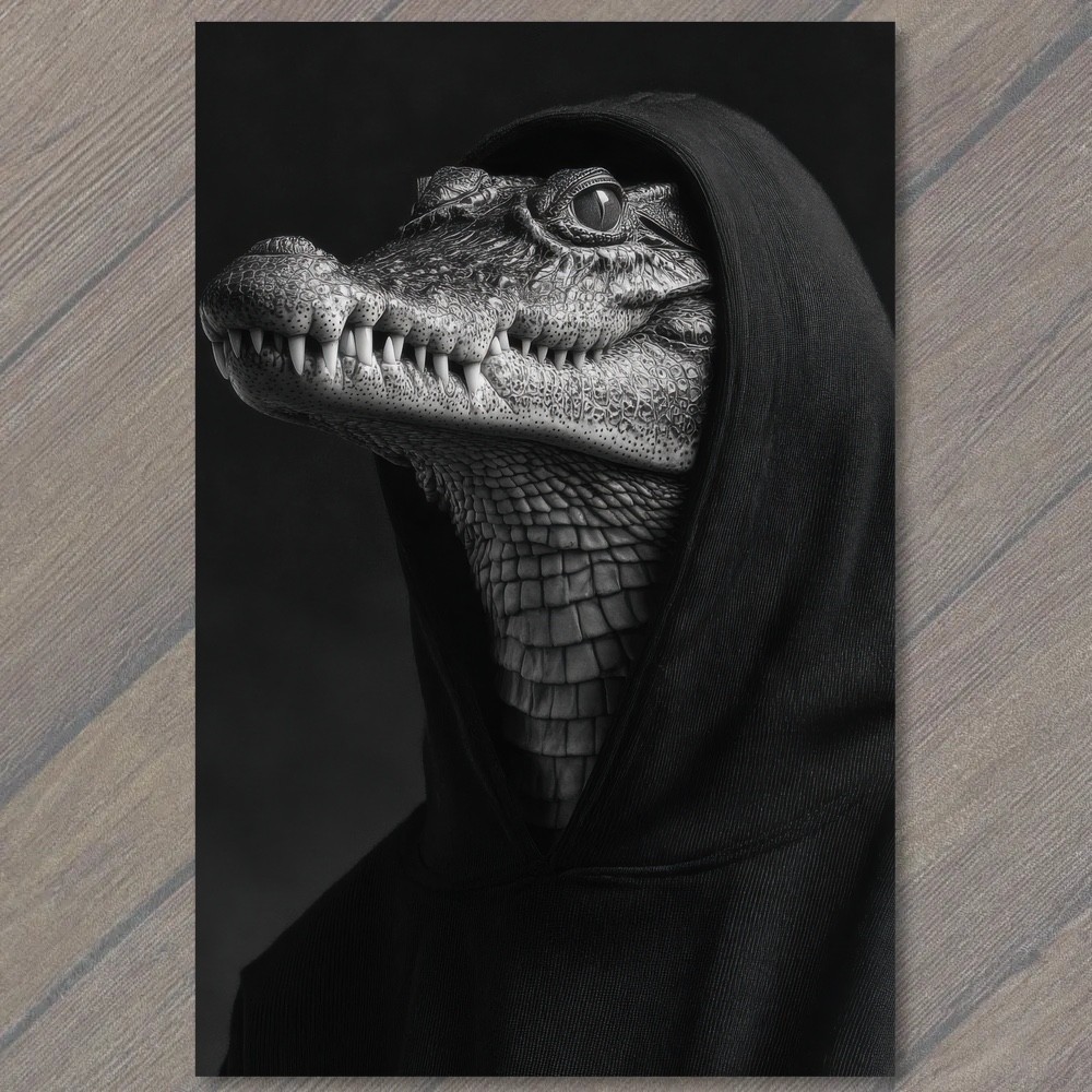 POSTCARD Alligator Black Hoodie Reptile Animal Surreal Weird Strange Odd