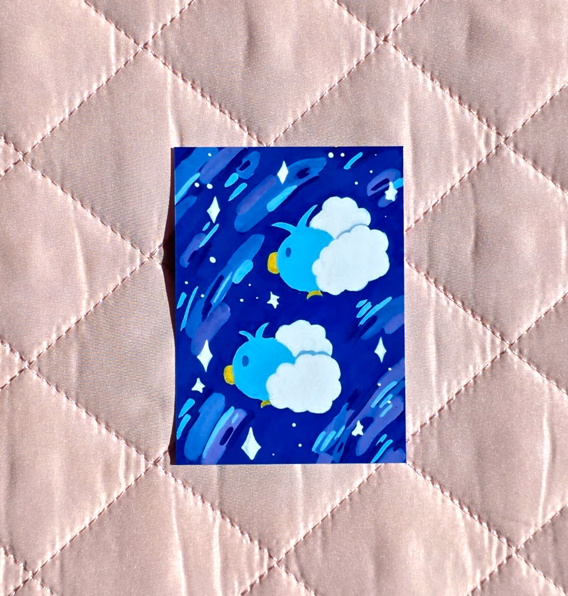 Original ACEO 2.5×3.5 *PRINT* Pokemon Swablu, Flying, Blue, Night, Sky, Abstract