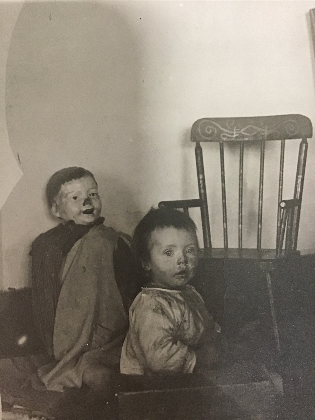 Real Photo RPPC Little Toddler With Creepy Life Size Doll STRANGE BIZARRE