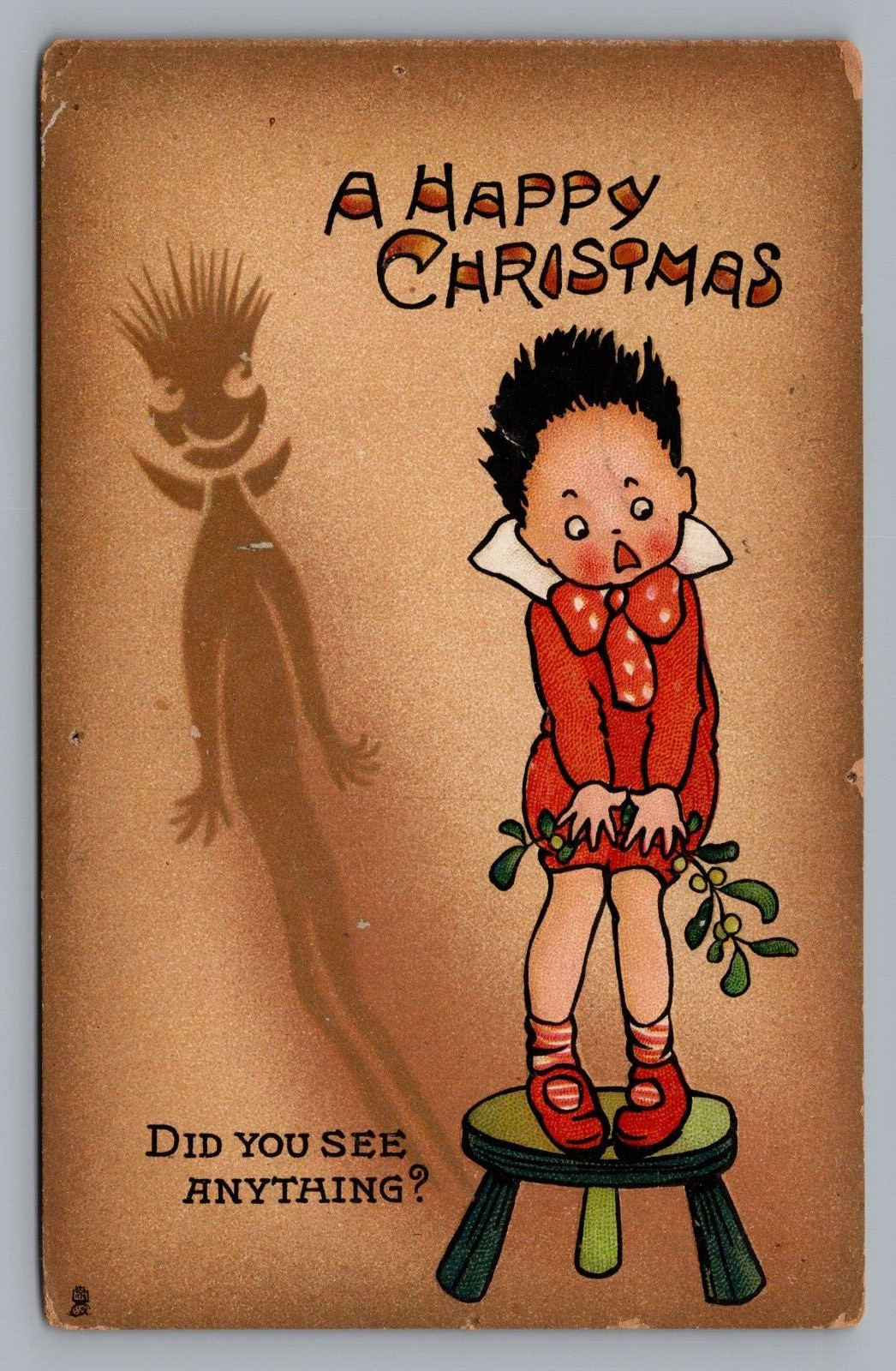 1911 Happy Christmas Mistletoe Halloween Like Creepy Tuck’s Shadowgraph Postcard