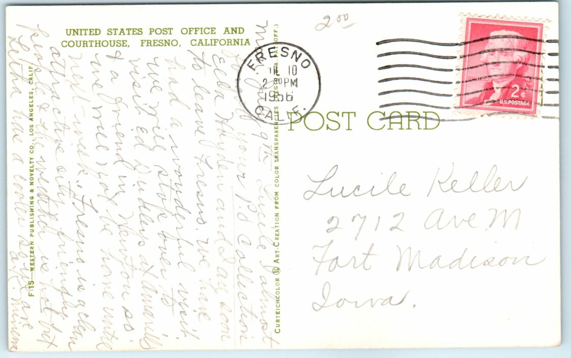 Postcard – United States Post Office and Court House, Fresno, California