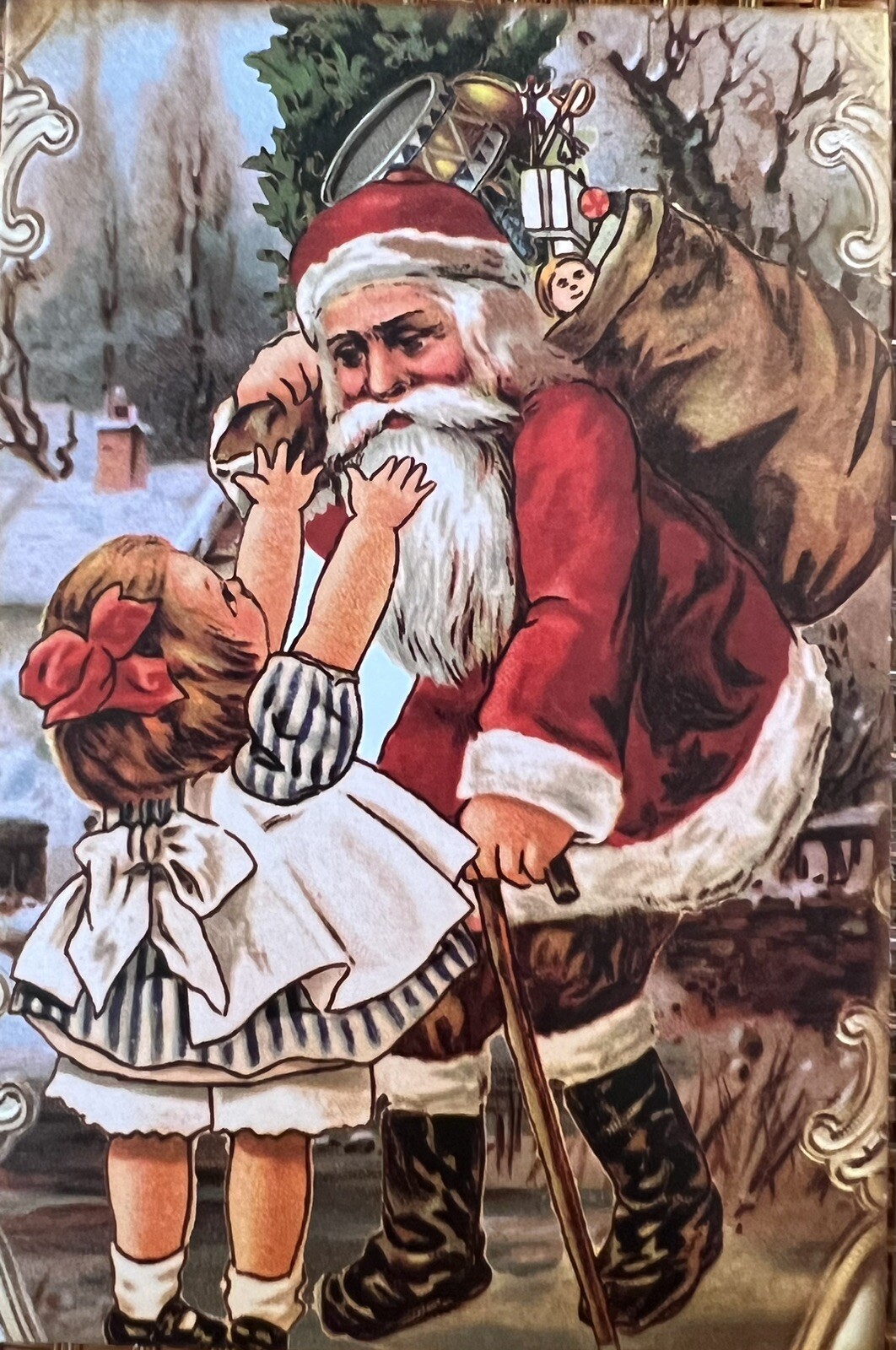 Vintage Inspired Christmas Postcard Santa With Toddler Girl #4217 – Tonya