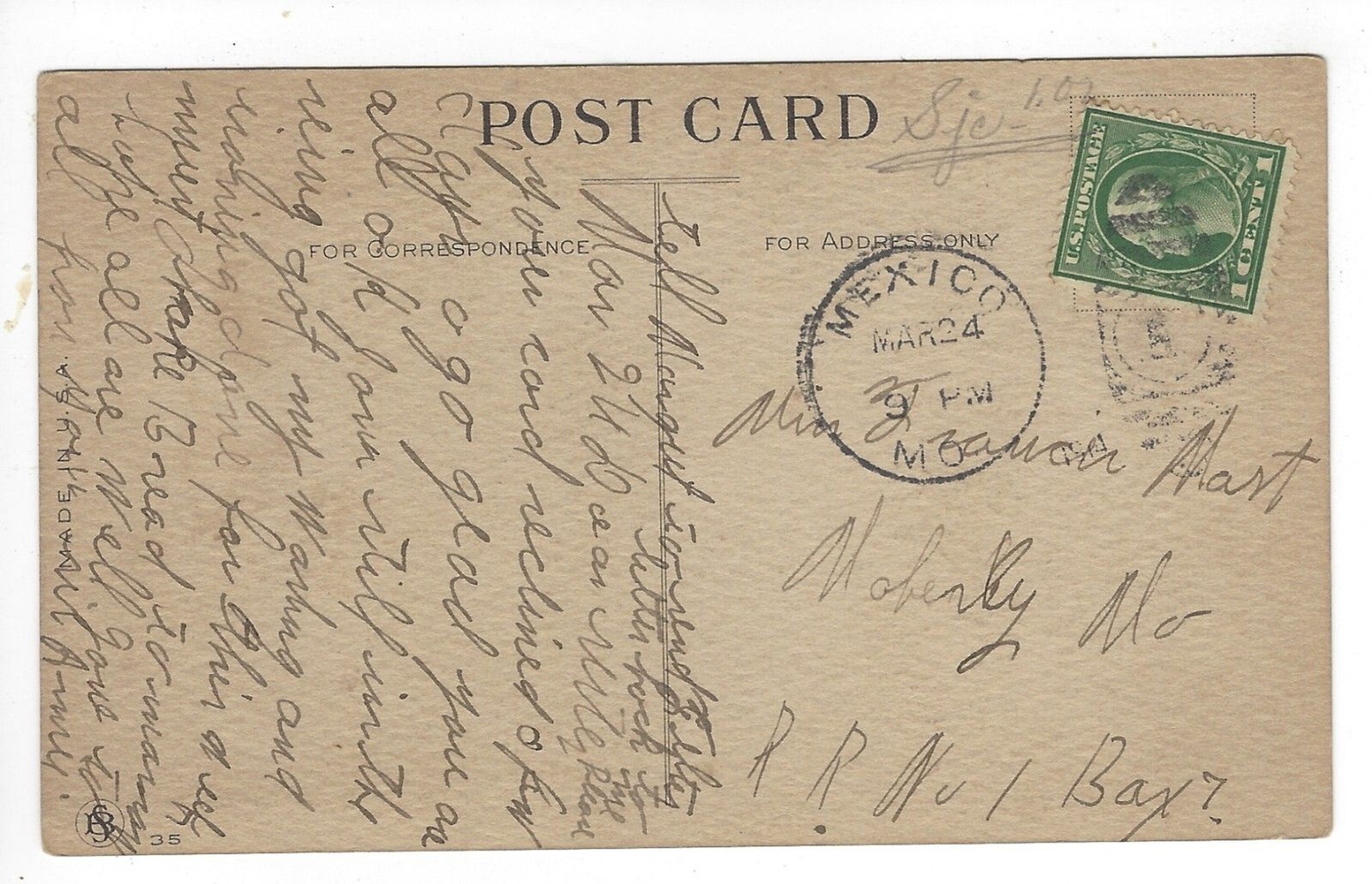 Postcard Divided 1914 Maker SB USA 1 Cent Stamp “We should Worry”