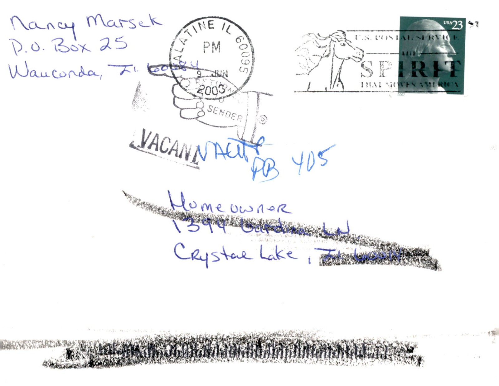 Nancy Marsek, Crystal Lake Homeowner, House Buyer 2003 Postcard