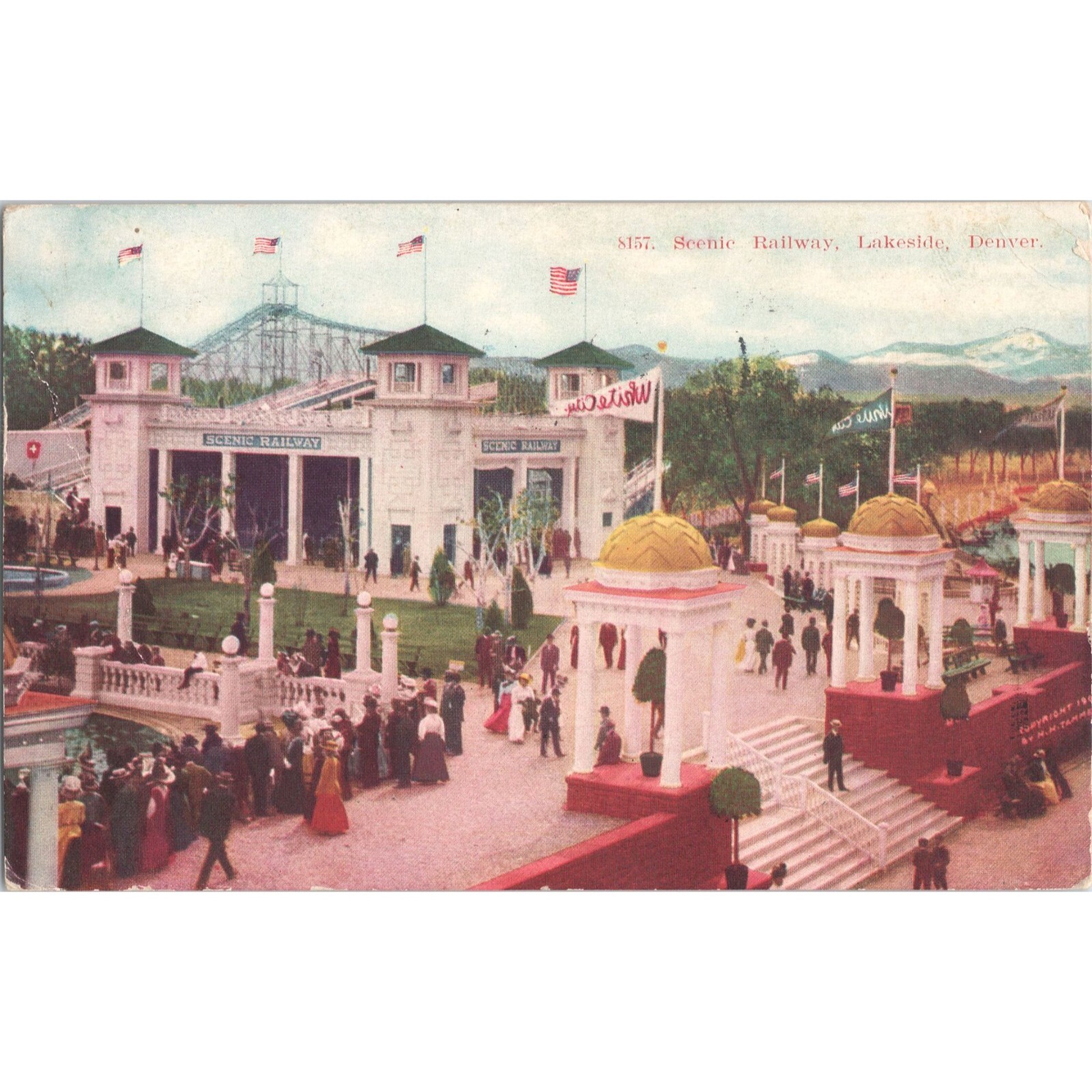 Original 1910 Postcard SCENIC RAILWAY LAKESIDE AMUSEMENT PARK Denver, Colorado