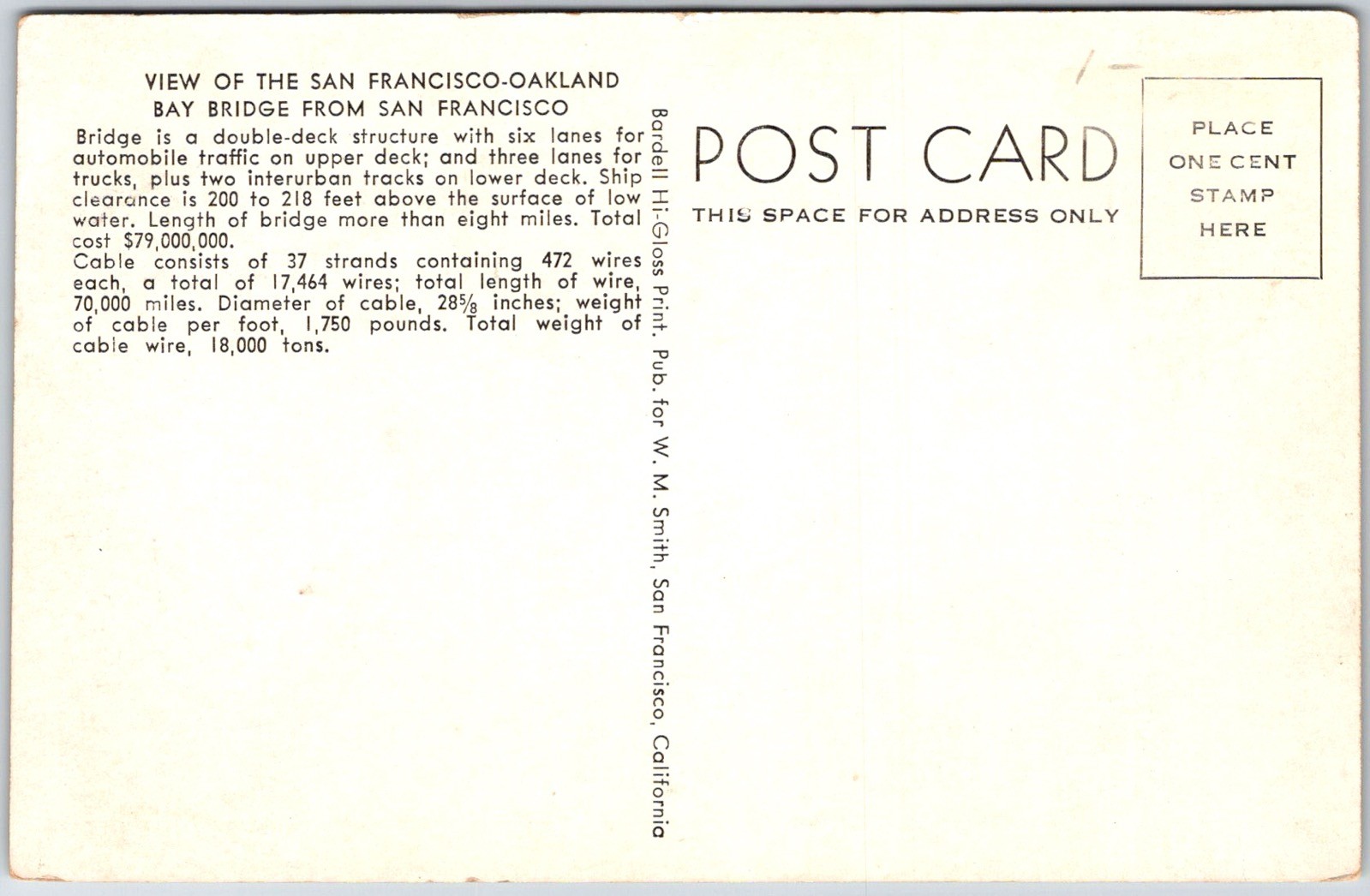 San Francisco California USA Bay Bridge Boat Ship Postcard