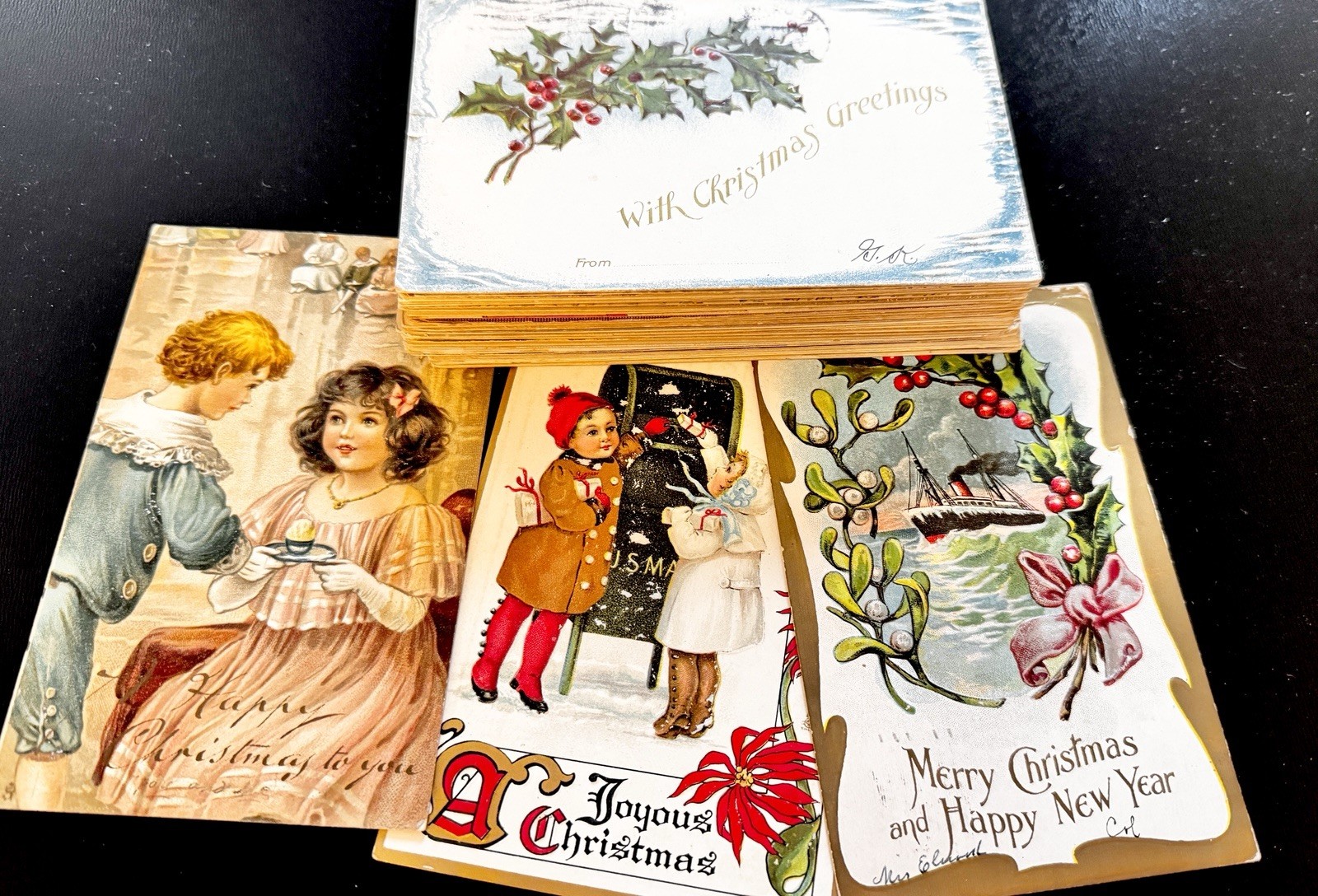 Lot 20 Vintage Christmas Postcards Random Estate Stack 1910s-1950s