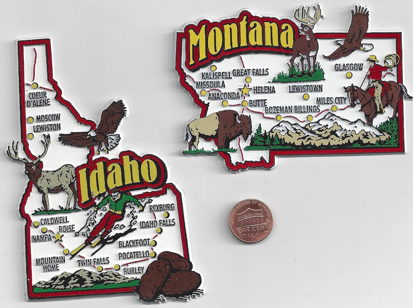 MONTANA, WYOMING, IDAHO JUMBO STATE MAP MAGNETS NEW USA 3 MAGNETS