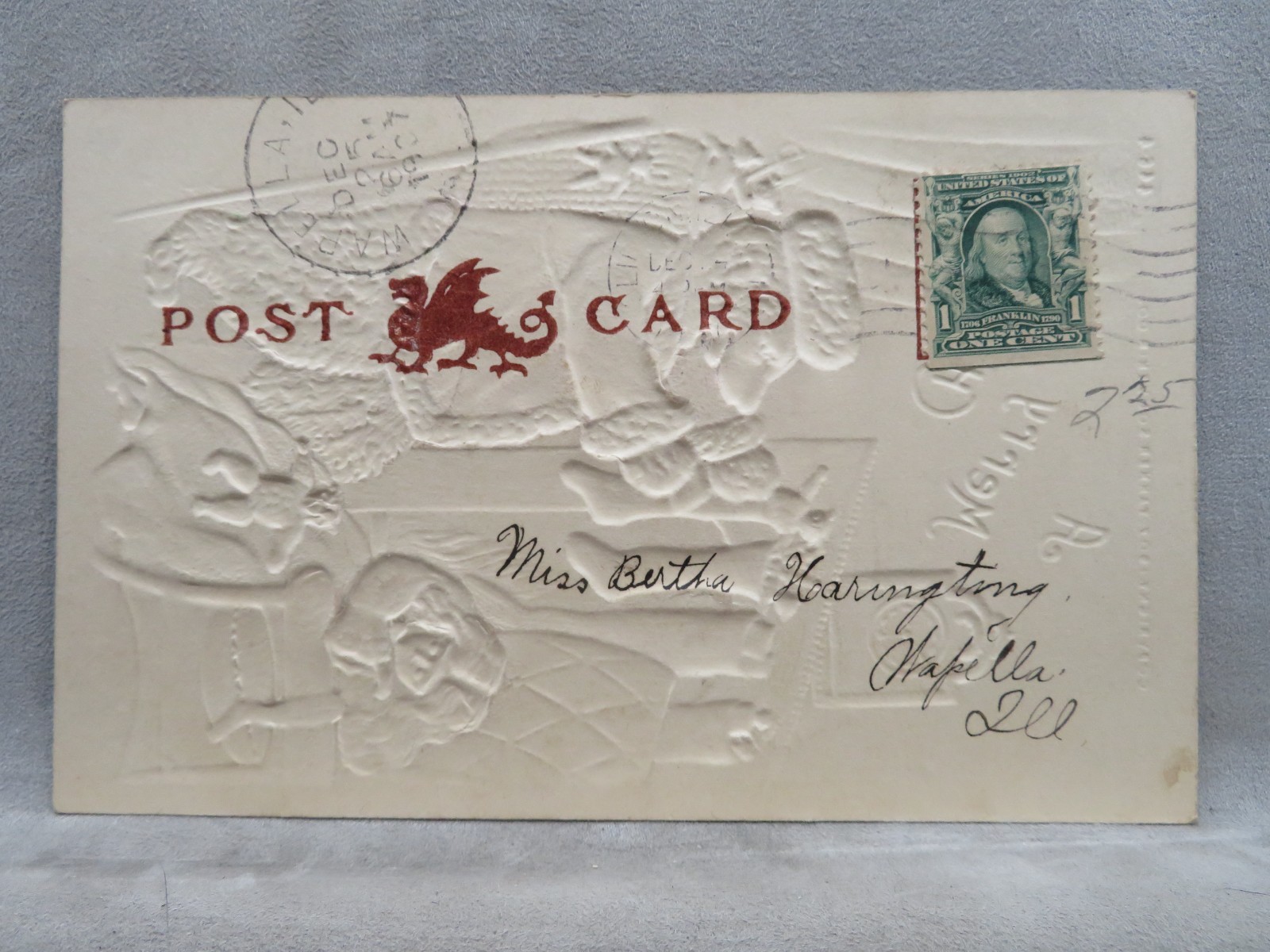 Embossed & Airbrushed Postcard Bear Santa A Merry Christmas 1907