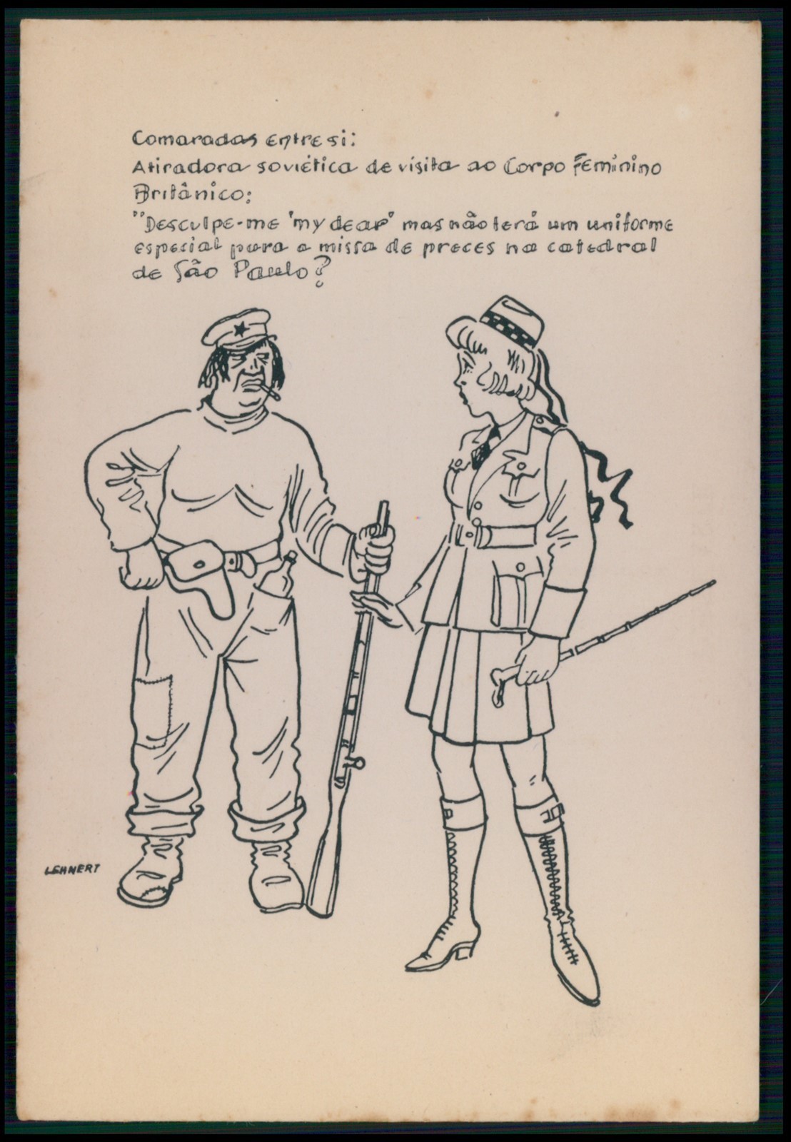 Russia & England female soldiers WWII ww2 war original 1940s Germany postcard