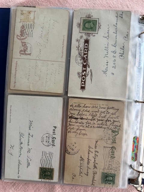 58 Postcards 1906-1940s in Plastic Sleeves. Some unused