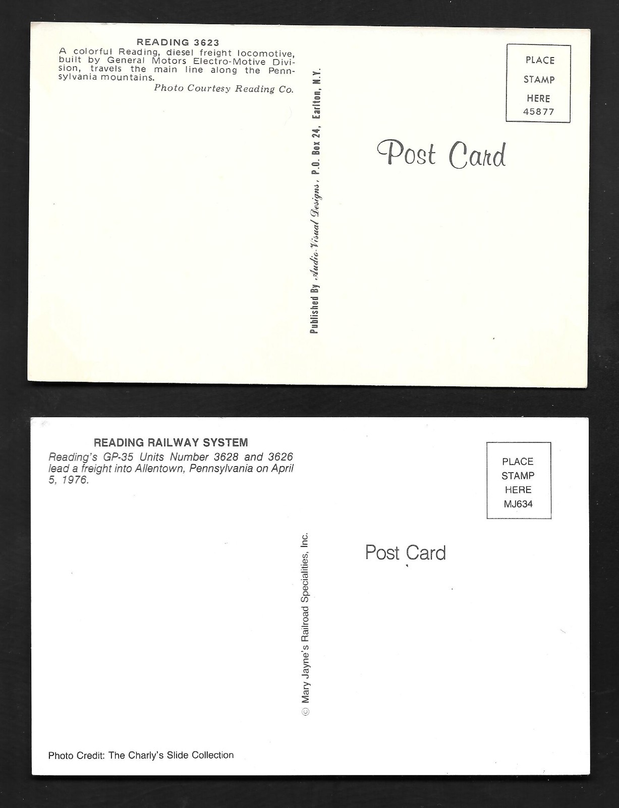 2 Reading Railways Railroad 3623 & 3628 GP-35 Unit Train Postcards Unused