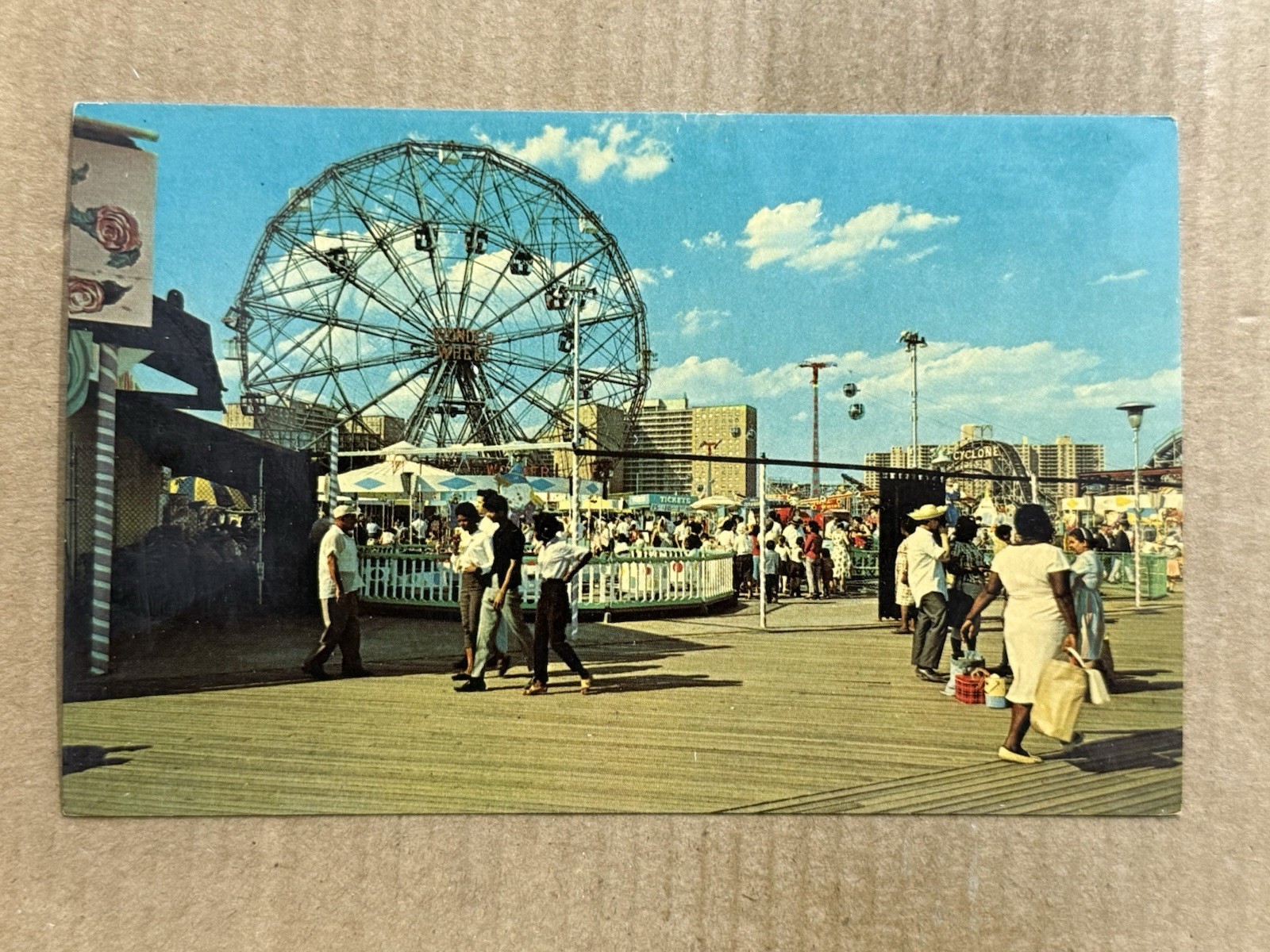 Postcard Coney Island NY New York Amusement Park Wonder Wheel Ferris Wheel Ride