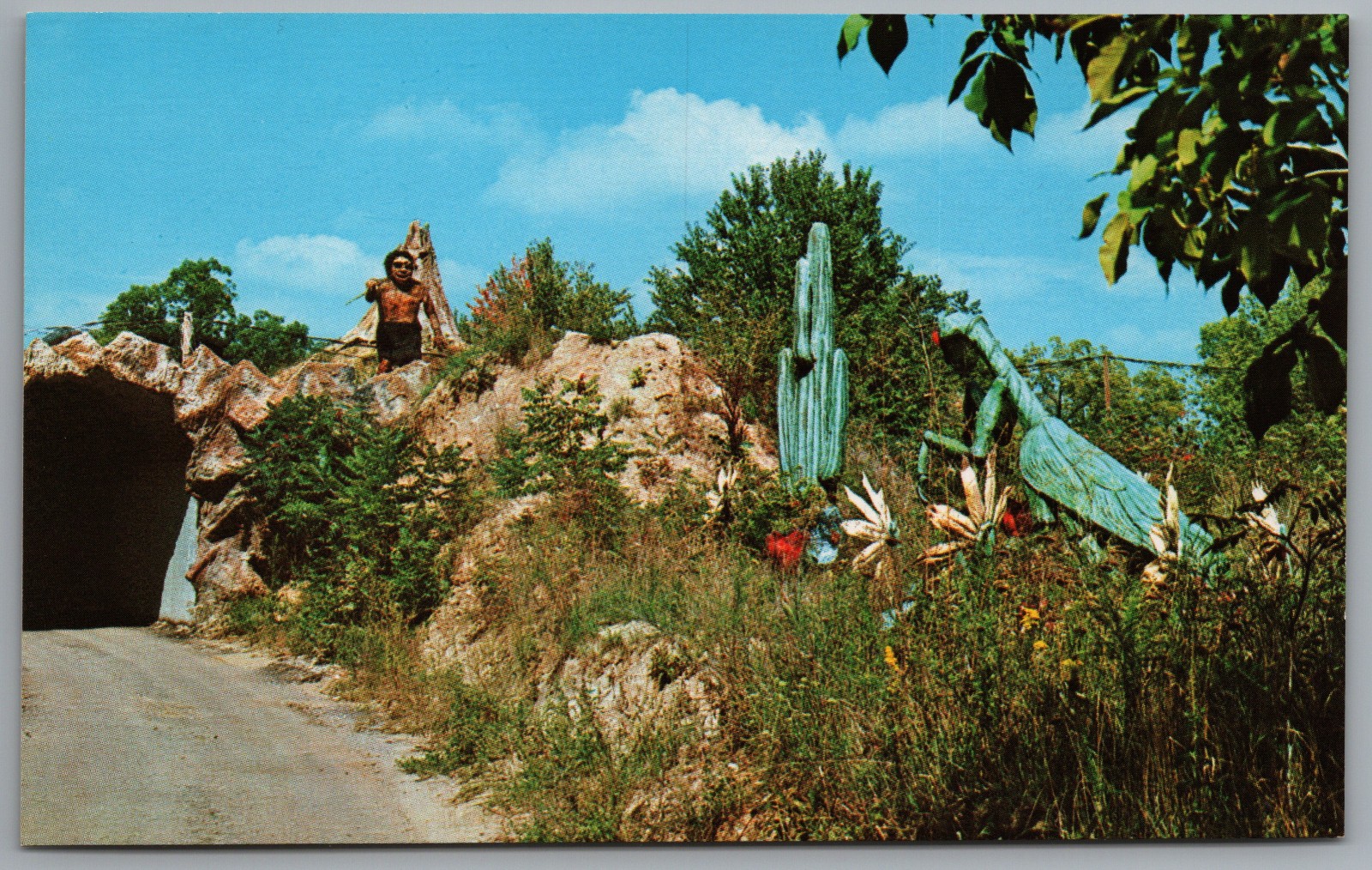 Irish Hills MI Prehistoric Forest Caveman Praying Mantis Dinosaur Land c1965 Pos