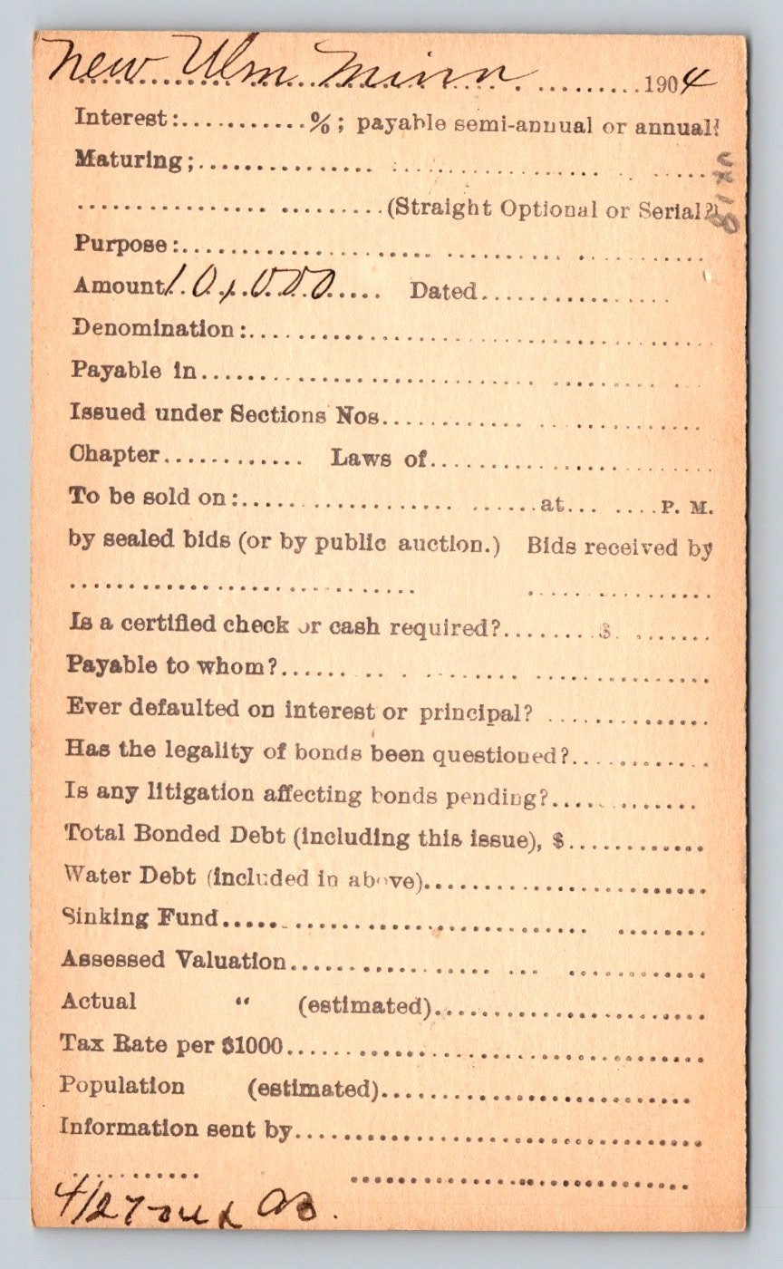 1904 The Daily Bond Buyer New Ulm Minnesota Postcard