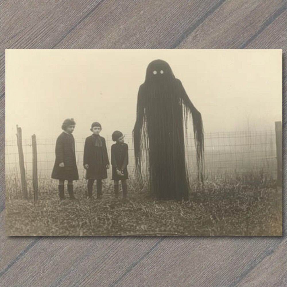 POSTCARD Weird Scary Vintage Monster Kid Halloween Cult Unusual Mask Strange Fun