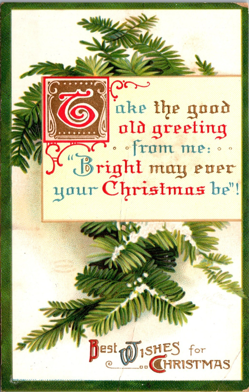 Christmas Wishes Postcard Poem Evergreens Embossed Posted 1911