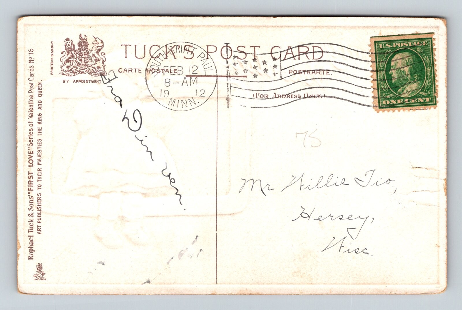 Vintage Valentine’s Day Postcard To My Valentine Tuck First Love Series c1910s