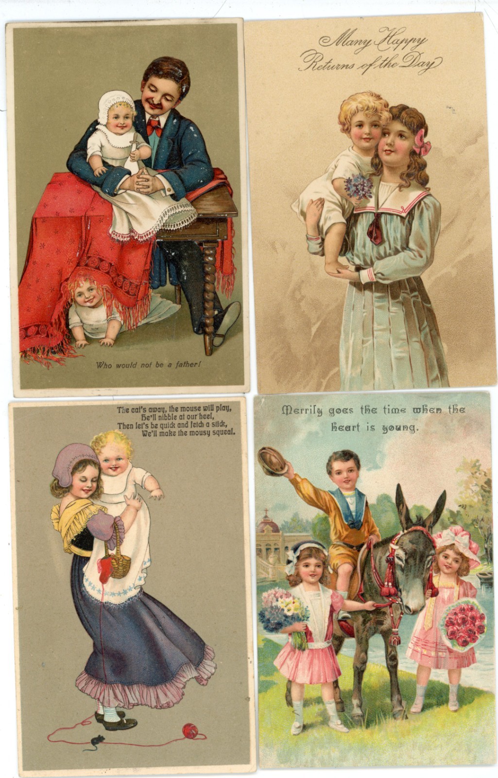 lot of 7 pre-1912 embossed PFB greeting postcards, children