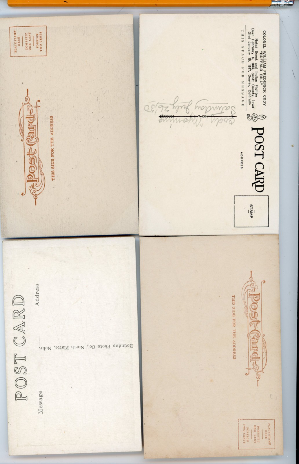lot of 4 old Buffalo Bill postcards, western cowboy