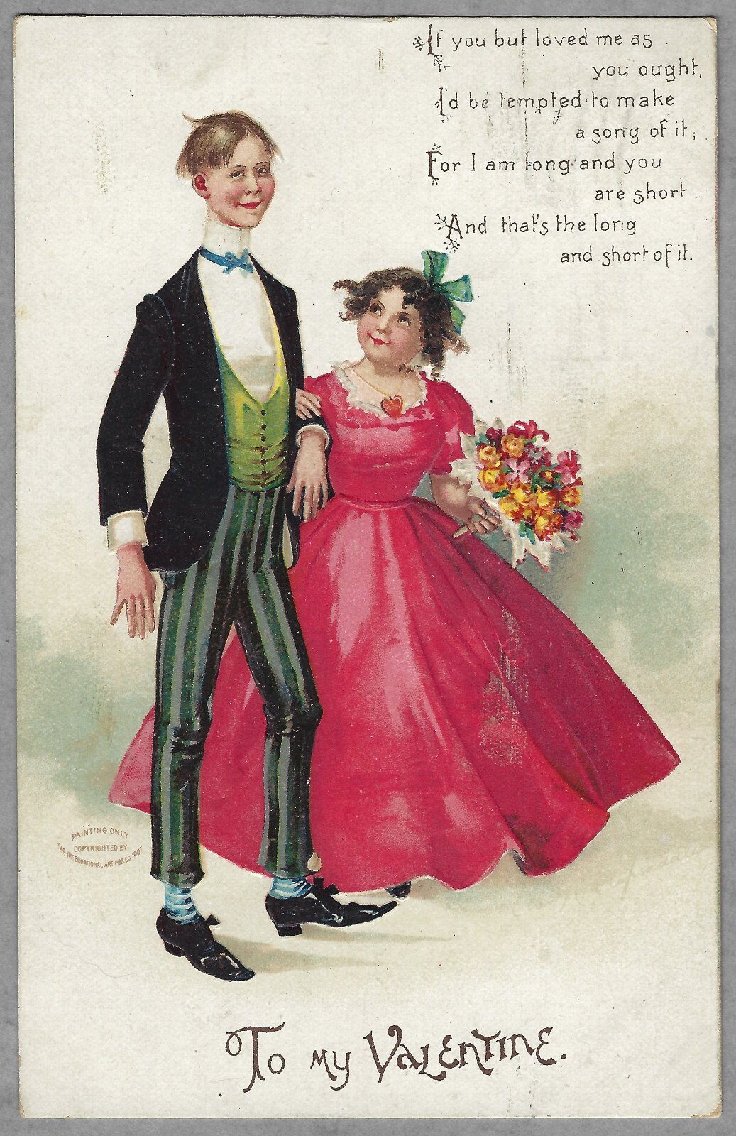 Vtg Clapsaddle Valentine’s Day Couple Opposites Attract A/S Emb PC c1907 Germany