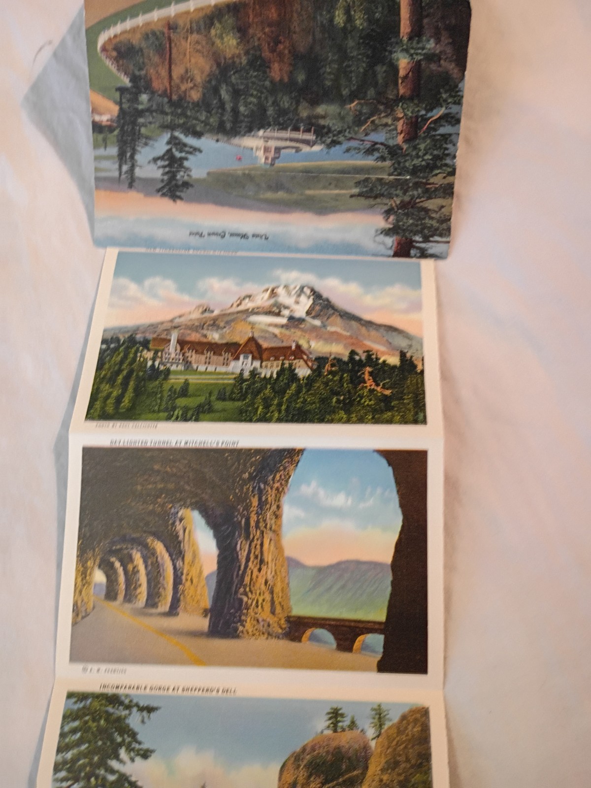 Vintage MCM Souvenir Postcards Folder Columbia River Highway Oregon 1940’s Linen