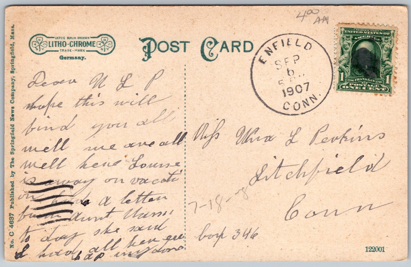 1907 United States Arsenal State St Springfield Massachussetts ANTIQUE Postcard