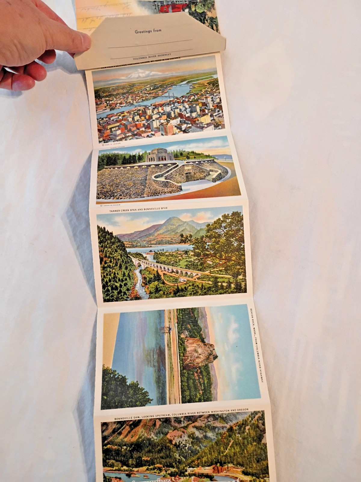 Vintage MCM Souvenir Postcards Folder Columbia River Highway Oregon 1940’s Linen