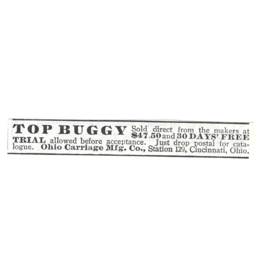 Ohio Carriage Mfg Co 30 Days Free Trial Cincinnati OH 1903 Magazine Ad SAG7-S5