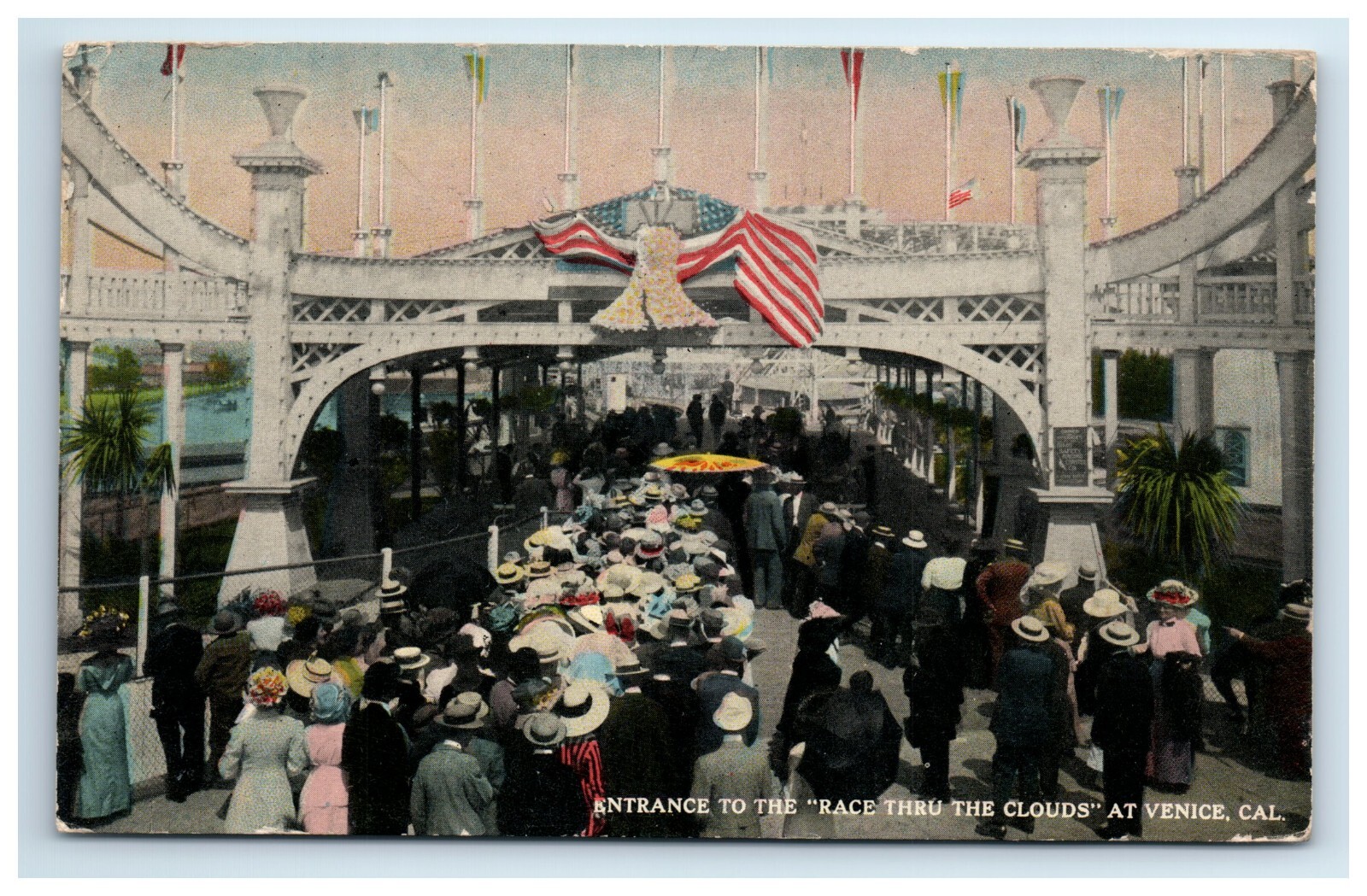 Postcard Entrance Rollercoaster Race Thru the Clouds Posted 1915 Venice Calif DB