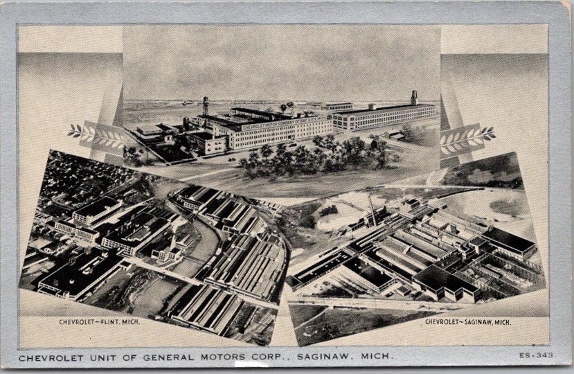 Vintage SAGINAW Michigan Postcard “Chevrolet Unit of General Motors Corp” Unused